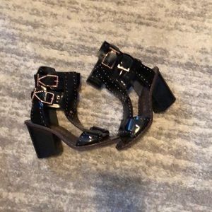 Ivy Kirzhner caged up black block heels